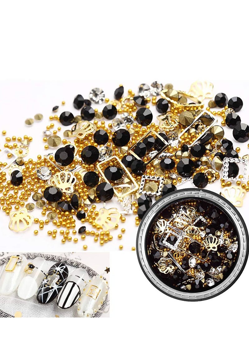 6pcs 3D Nail Charms Gold Studs Art Rhinestone Jewels Gem Pearls Decoration Kit With Tweezers Picker Pencil 6 Boxes for Designs Supplies DIY Crafting