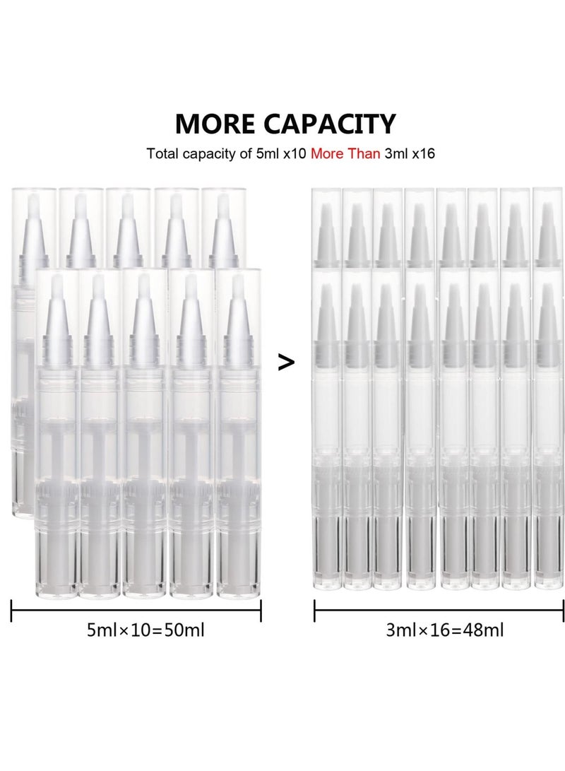 5ml Transparent Twist Pen, for Cuticle Oil Applicator, Empty Nail Pen with Brush Tip, Eyelash Growth Liquid Tube, Cosmetic Lip Gloss Container (10 pack)