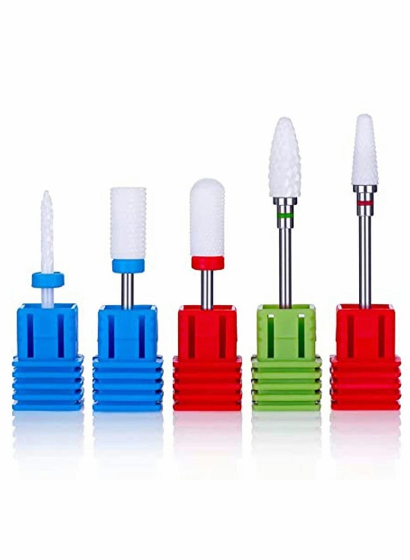 Ceramic Nail Drill Bits Set, 5Pcs 3/32'' Professional Acrylic File Bit for Remove Gel Nails Cuticle Manicure Pedicure