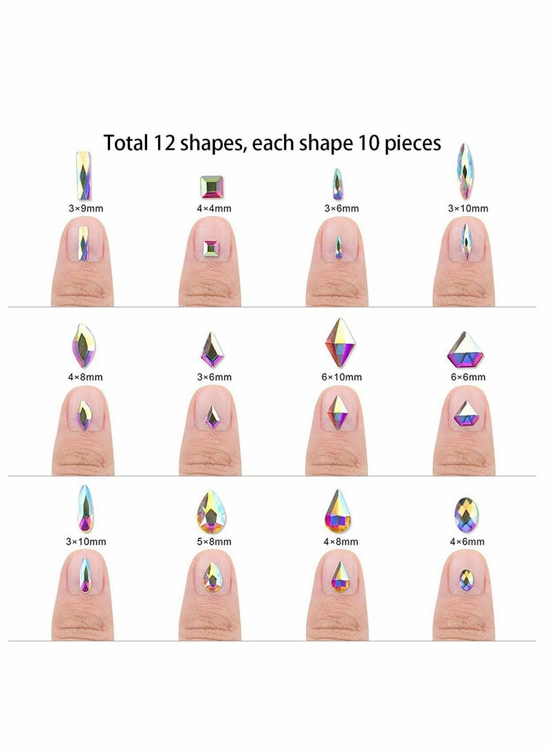 120 Pcs Multi Shapes Glass Crystal AB Rhinestones For Nail Art Craft