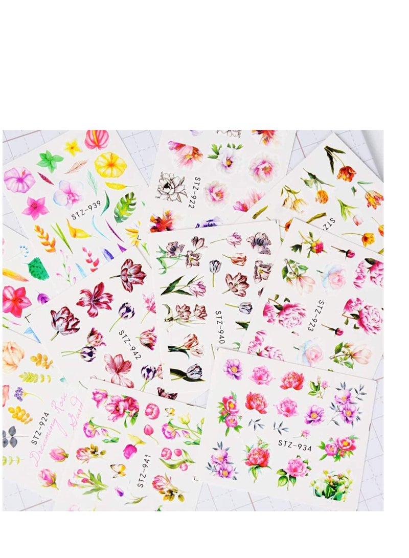 1000 Pcs+ Mixed Nail Art Stickers, Water Transfer Sticker Home Manicure Decals with Flowers Butterflies for Women Party Favors DIY Tips