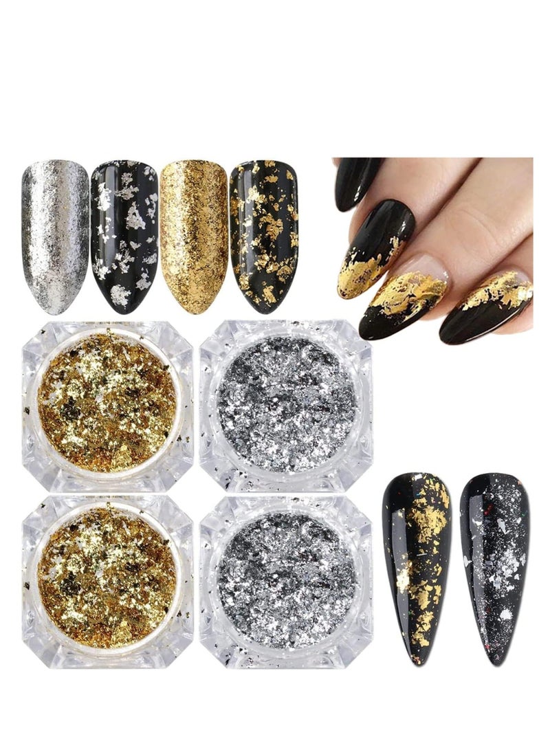 Chrome Nail Powder Metallic Mirror Effect Kits Aluminum Gold Silver Irregular Glitter Flakes Manicure for Decorations
