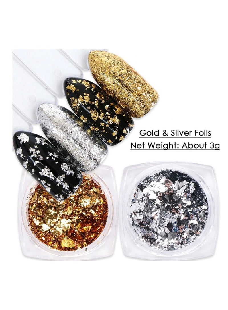 Chrome Nail Powder Metallic Mirror Effect Kits Aluminum Gold Silver Irregular Glitter Flakes Manicure for Decorations