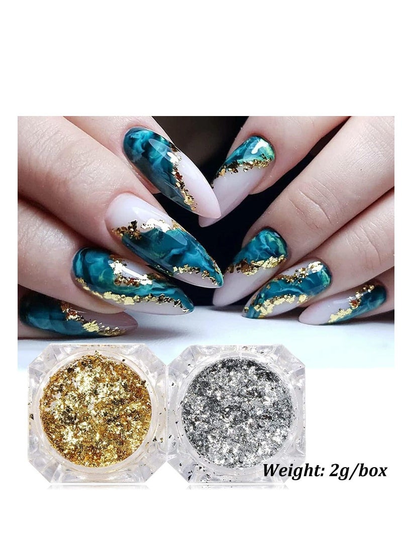 Chrome Nail Powder Metallic Mirror Effect Kits Aluminum Gold Silver Irregular Glitter Flakes Manicure for Decorations