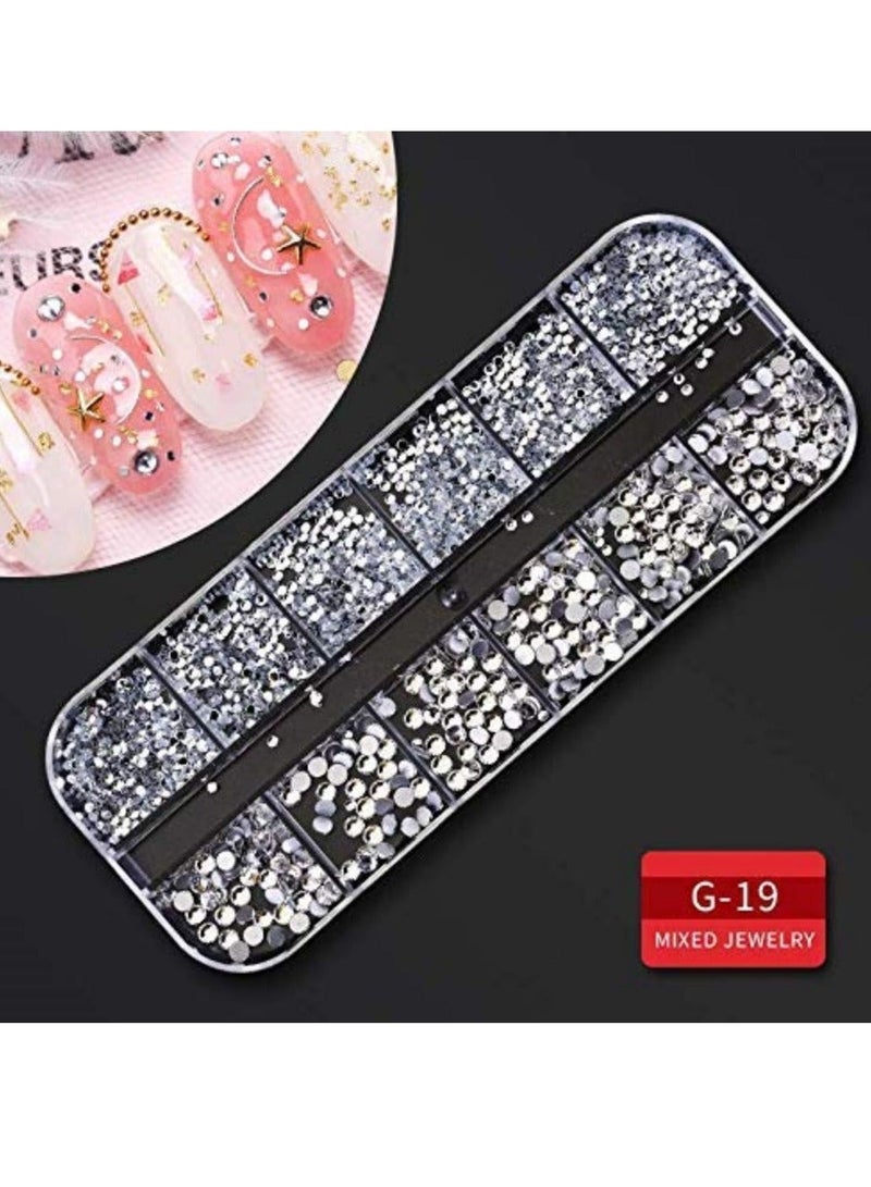 9 boxes Nail RhinestonesNail Gems DiamondsNail Art Studs Crystals Sequins for Nails Kit with 1 Tweezers and 3 Pen Supplies Accessories
