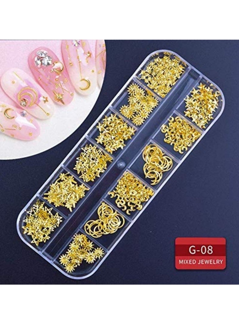 9 boxes Nail RhinestonesNail Gems DiamondsNail Art Studs Crystals Sequins for Nails Kit with 1 Tweezers and 3 Pen Supplies Accessories