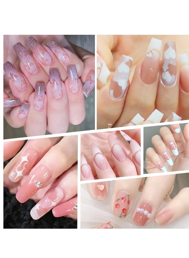 Nail Decal Set, Art Stickers, French Inkjet Crescent Snow Heart Hollow Decal, Self-Adhesive Tips Sticker Guides, 5 Pcs Liner Brushes for DIY Decorations Stencil Tools 12 Sheets