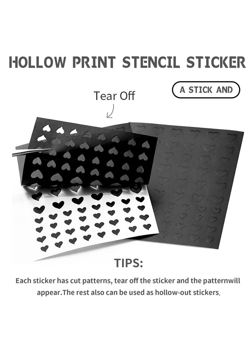 Nail Decal Set, Art Stickers, French Inkjet Crescent Snow Heart Hollow Decal, Self-Adhesive Tips Sticker Guides, 5 Pcs Liner Brushes for DIY Decorations Stencil Tools 12 Sheets