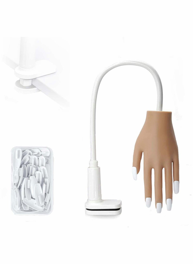 Silicone Nail Practice Hand Upgraded Soft Mannequin Flexible Moveable False Fake Training Hands Art Practicing Manicure Tools with 50pcs Tips