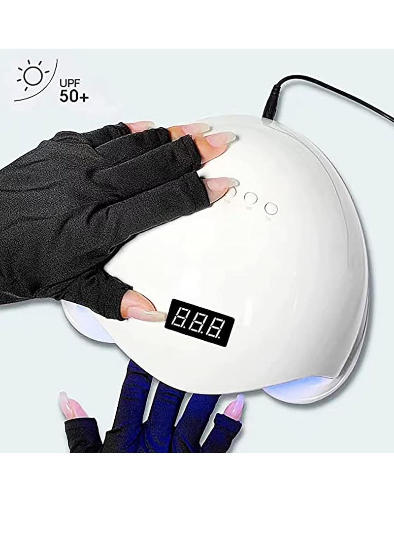(2 Pairs) UV Protection Gloves for Gel Nail Lamp, Skin Care Anti Light Making Manicures, Fingerless Protecting Hands from Nails