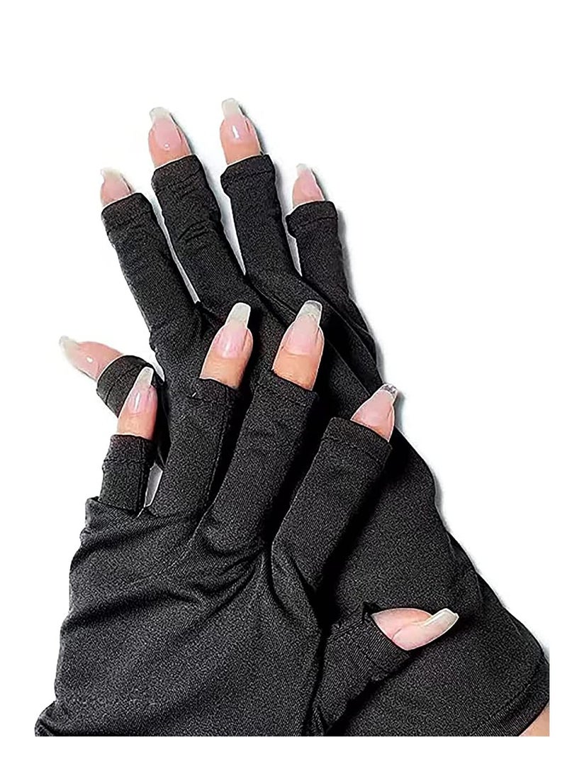 (2 Pairs) UV Protection Gloves for Gel Nail Lamp, Skin Care Anti Light Making Manicures, Fingerless Protecting Hands from Nails