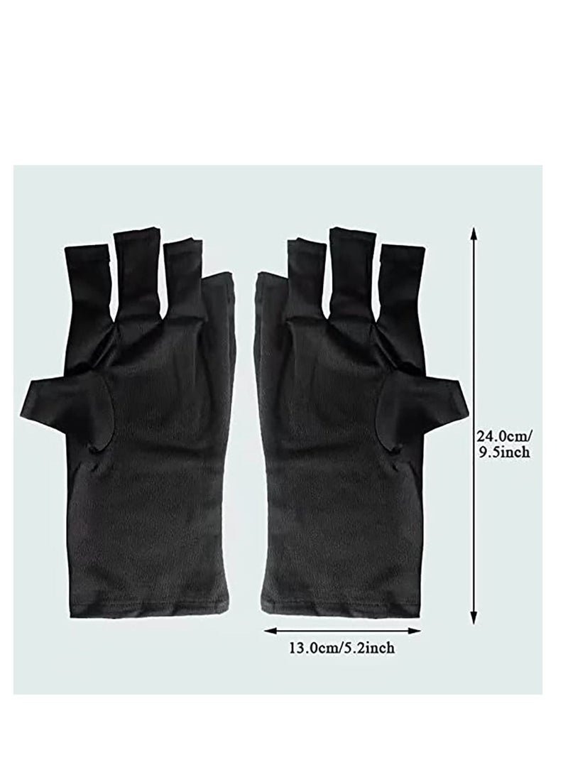 (2 Pairs) UV Protection Gloves for Gel Nail Lamp, Skin Care Anti Light Making Manicures, Fingerless Protecting Hands from Nails