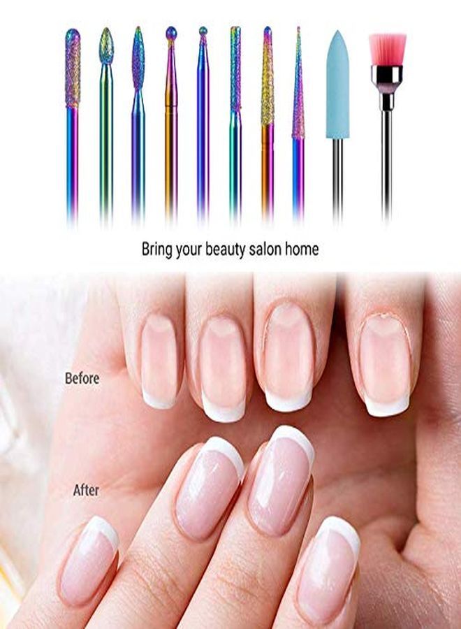 10Pcs Nail Drill Bits Set, 3/32 Inch Diamond Cuticle Nail Bits Kit For Nail Drill E-File, Manicure Pedicure Remover Tools For Acrylic Gel Nails, Salon Home Nail Care Supplies, Rainbow