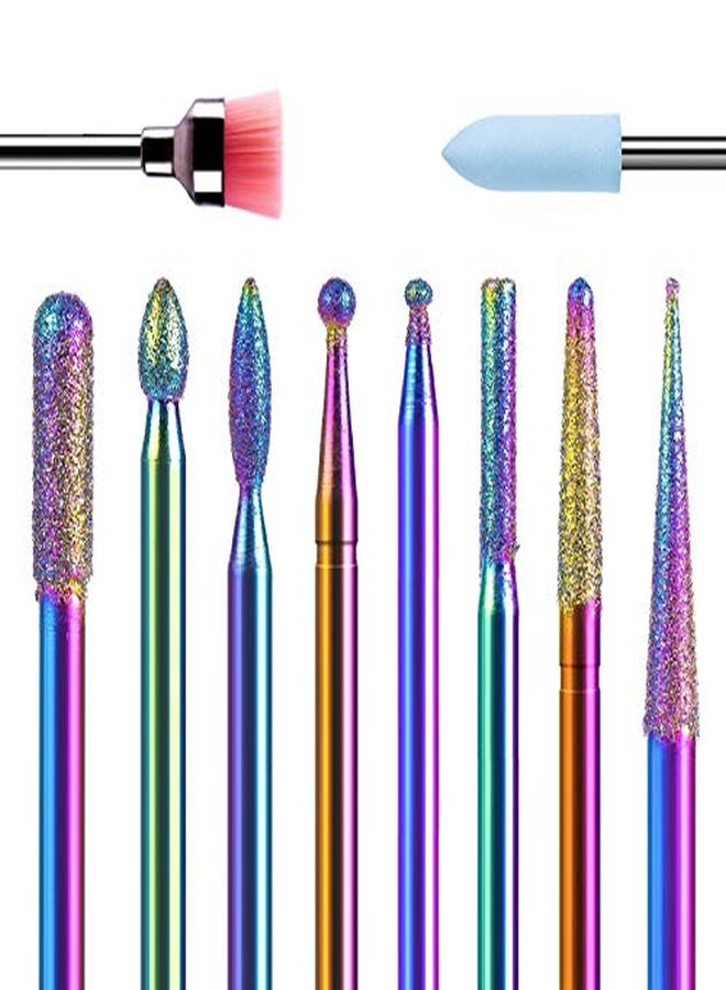 10Pcs Nail Drill Bits Set, 3/32 Inch Diamond Cuticle Nail Bits Kit For Nail Drill E-File, Manicure Pedicure Remover Tools For Acrylic Gel Nails, Salon Home Nail Care Supplies, Rainbow