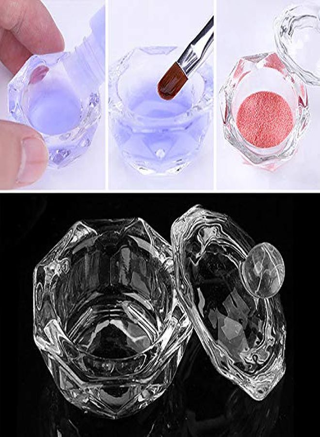 Nail Art Acrylic Liquid Powder Dappen Dish With Lid Clear Glass Crystal Cup Glassware Tools Glass Dappen Dish Nail Crystal Bowl Glass? (Pack Of 2)