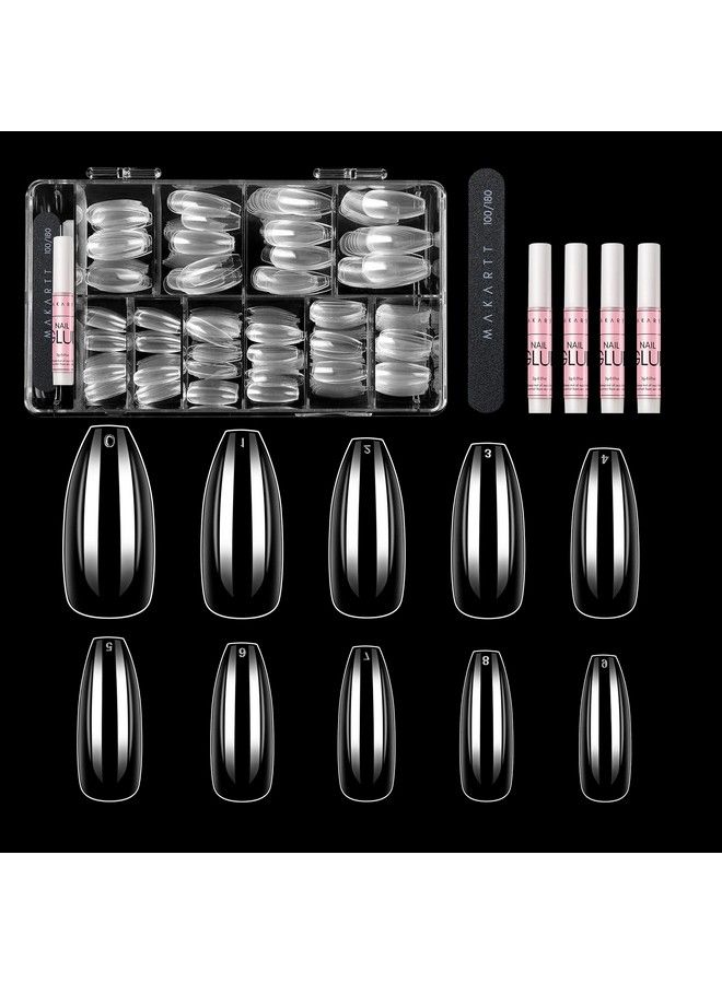 Coffin Nail Tips Kit 500Pcs Clear Fake Nail Tips 4Pcs Nail Glue For Acrylic Nails Set Press On Nails False Nails Soak Off Nail Tips And Glue Full Cover Nails 1Pc Nail File Nails Art For Women