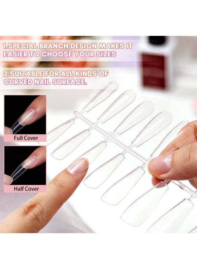 Coffin Nail Tips 500Pcs Press On Nails Long Ballerina Nails Clear Acrylic Nails Soak Off Nail Tips Full Cover False Nail Tips Fake Nails Artificial Nails 10 Sizes A02