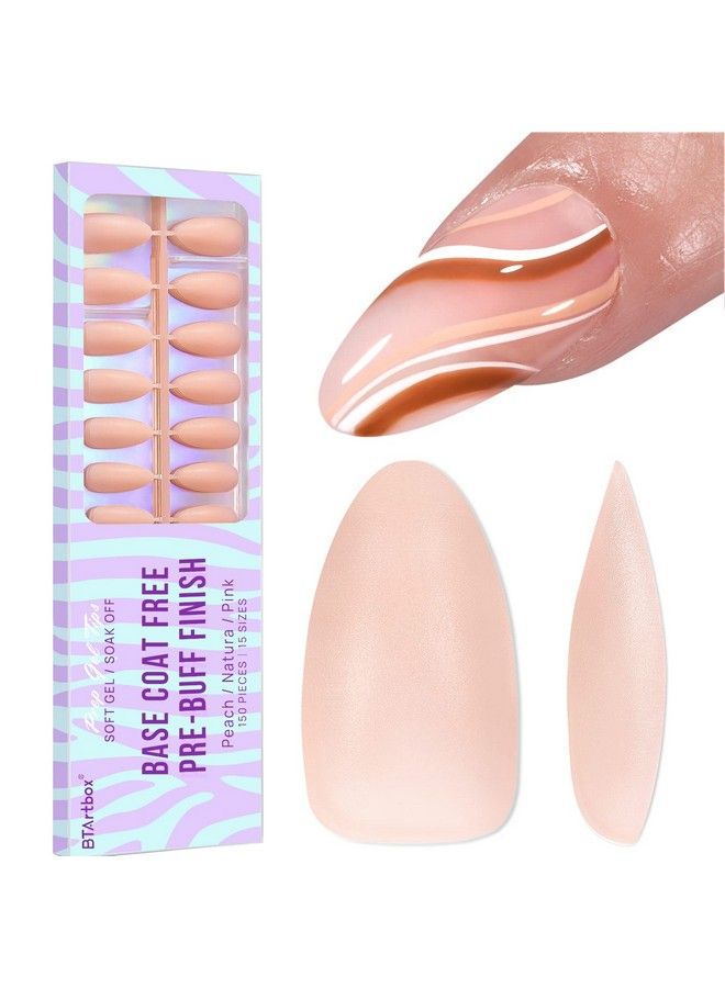 Gel X Nail Tips Almond Btartbox Soft Gel Short Nail Tips Stronger Adhesion 2 In 1 Neutral Xcoat Tips With Tip Primer Cover 150Pcs Fake Nails Press On Soak Off Nail Extensions 15 Sizes