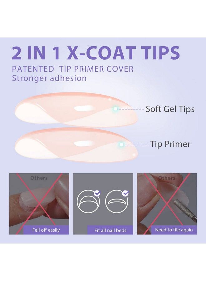 Gel X Nail Tips Almond Btartbox Soft Gel Short Nail Tips Stronger Adhesion 2 In 1 Neutral Xcoat Tips With Tip Primer Cover 150Pcs Fake Nails Press On Soak Off Nail Extensions 15 Sizes