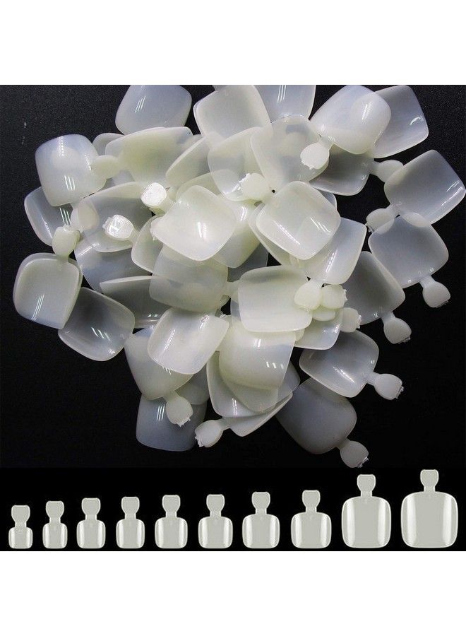 500Pc Toenail False Nails Full Cover Artificial Natural Square Toe Nails Acrylic Nail Tips 10 Size French Style For Women Girls Salon Nail Art Diy (Natural)