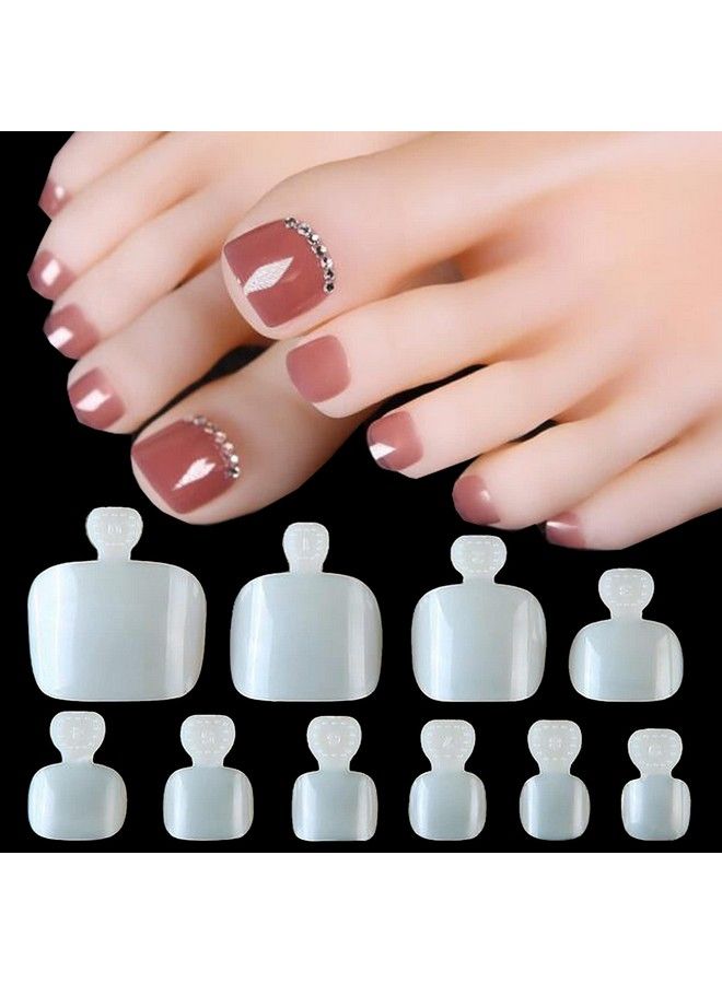 500Pc Toenail False Nails Full Cover Artificial Natural Square Toe Nails Acrylic Nail Tips 10 Size French Style For Women Girls Salon Nail Art Diy (Natural)