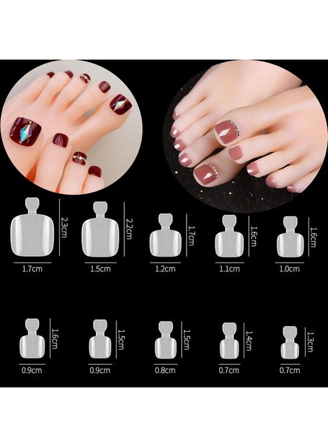 500Pc Toenail False Nails Full Cover Artificial Natural Square Toe Nails Acrylic Nail Tips 10 Size French Style For Women Girls Salon Nail Art Diy (Natural)