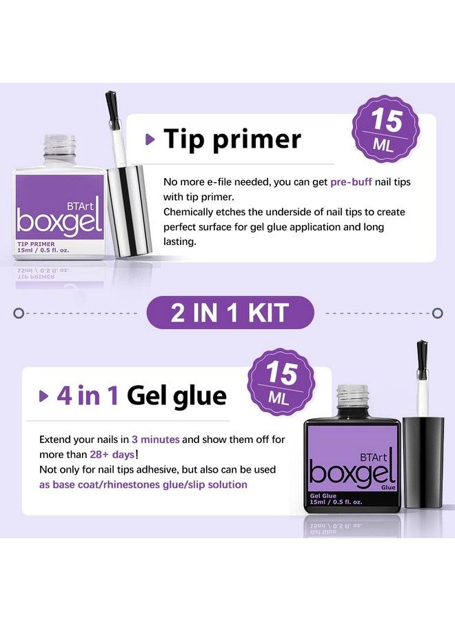 Gel Nail Gl Ue And Tip Primer Set Btartbox Nail Tips Buff Effect Tip Primer And Long Lasting Super Strong 4 In 1 Gel Nail Glue For Acrylic Nails Cure Needed Uv Nail Glue For Press On Nails