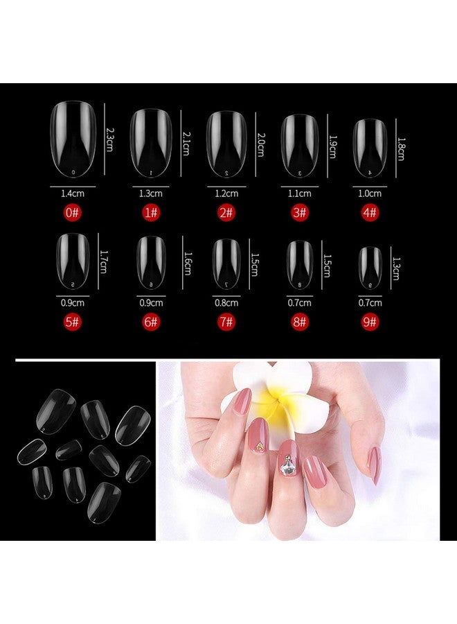 Short Oval False Nails 500Pcs 10Sizes Full Cover Acrylic Nail Tips For Art Nail Design (Clear)