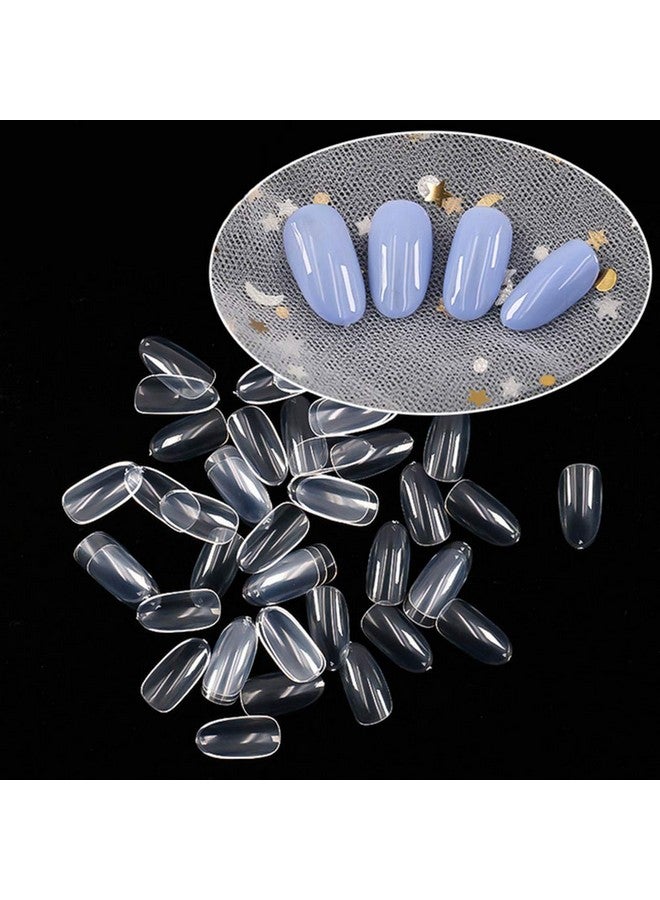 Short Oval False Nails 500Pcs 10Sizes Full Cover Acrylic Nail Tips For Art Nail Design (Clear)