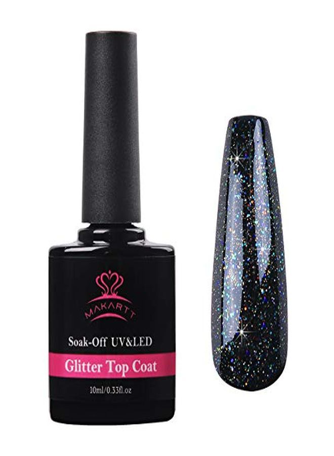 Glitter Top Coat Gel Nail Polish, No Wipe Nail Gel Top Coat Nail Polish, High Gloss Gel Coat For Acrylic Nails Soak Off Holographic Gel Top Shiny Finish Long Lasting For Nail Salon & Home Diy