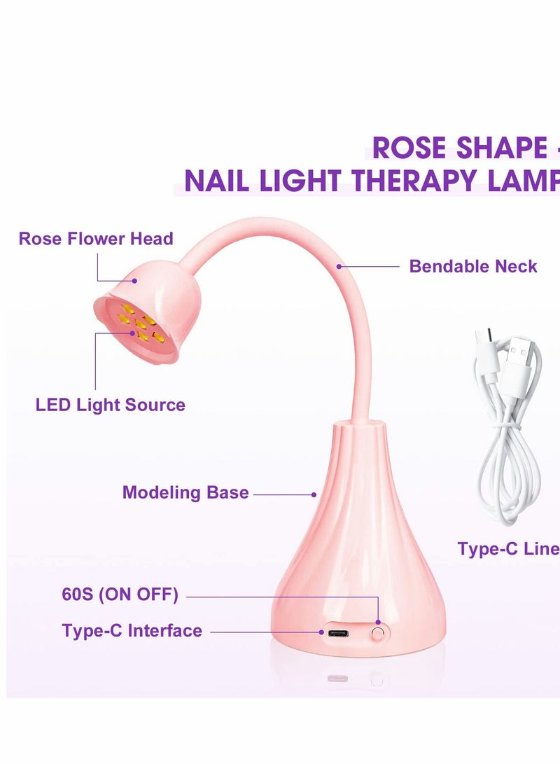 Nail Lamp, Pink Dryer Flash Cure Mini LED Light, Rotatable Gooseneck Extension Gel Curing Lamp for Art DIY