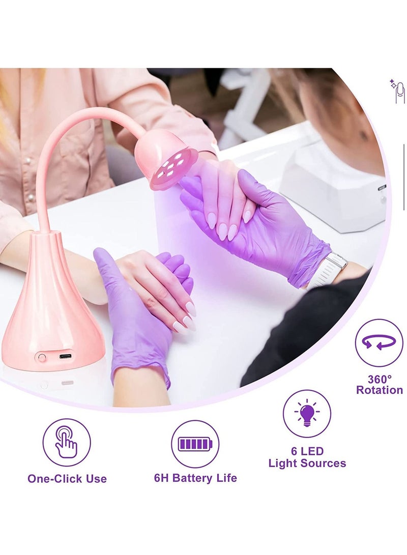 Nail Lamp, Pink Dryer Flash Cure Mini LED Light, Rotatable Gooseneck Extension Gel Curing Lamp for Art DIY