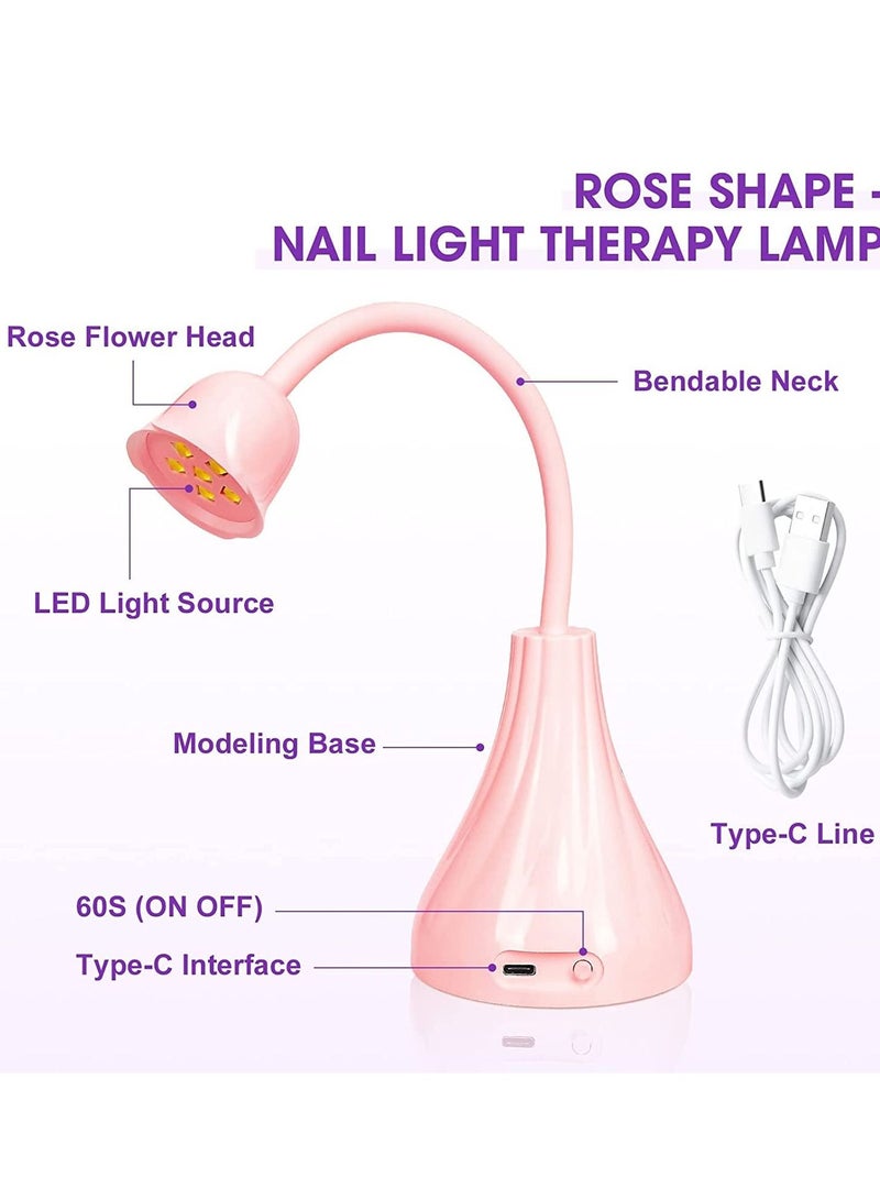 Nail Lamp, Pink Dryer Flash Cure Mini LED Light, Rotatable Gooseneck Extension Gel Curing Lamp for Art DIY