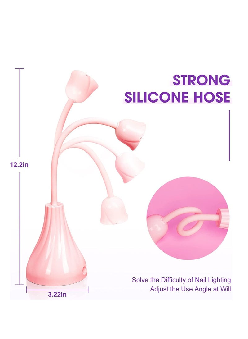 Nail Lamp, Pink Dryer Flash Cure Mini LED Light, Rotatable Gooseneck Extension Gel Curing Lamp for Art DIY