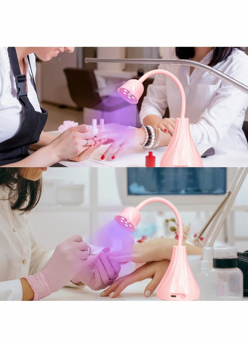 Nail Lamp, Pink Dryer Flash Cure Mini LED Light, Rotatable Gooseneck Extension Gel Curing Lamp for Art DIY