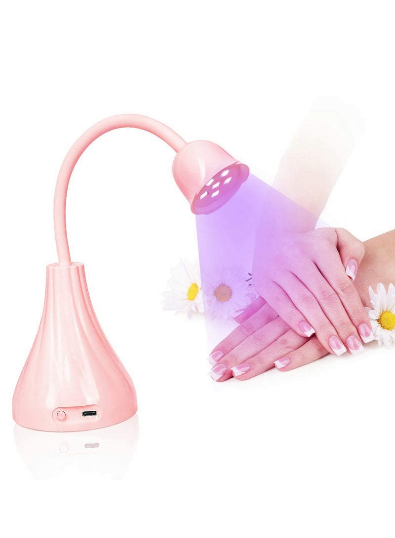 Nail Lamp, Pink Dryer Flash Cure Mini LED Light, Rotatable Gooseneck Extension Gel Curing Lamp for Art DIY