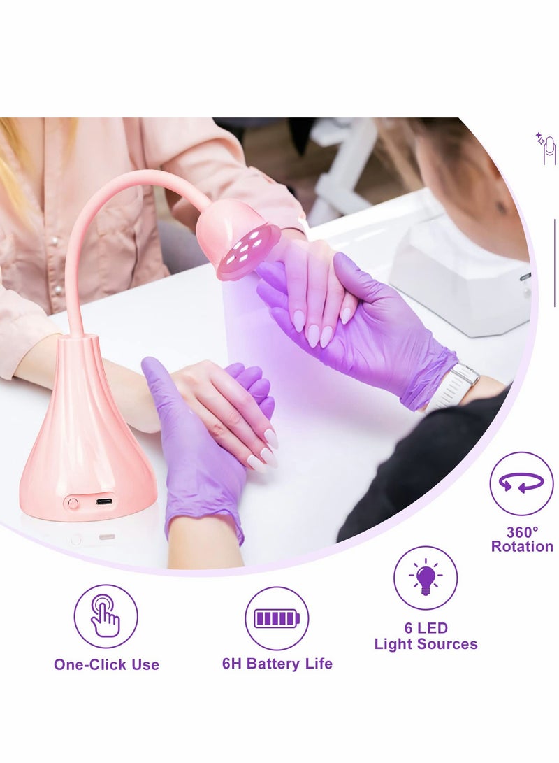 Nail Lamp, Pink Dryer Flash Cure Mini LED Light, Rotatable Gooseneck Extension Gel Curing Lamp for Art DIY