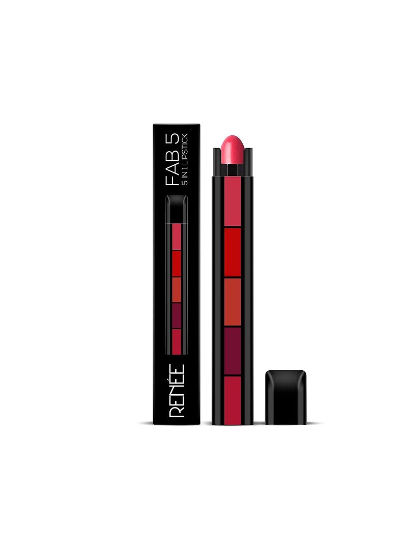 5 In 1 Lipstick 7.5gm Long Lasting Matte Finish Five Shades In One Intense Color Payoff Lip Color With Moisturizing Benefits