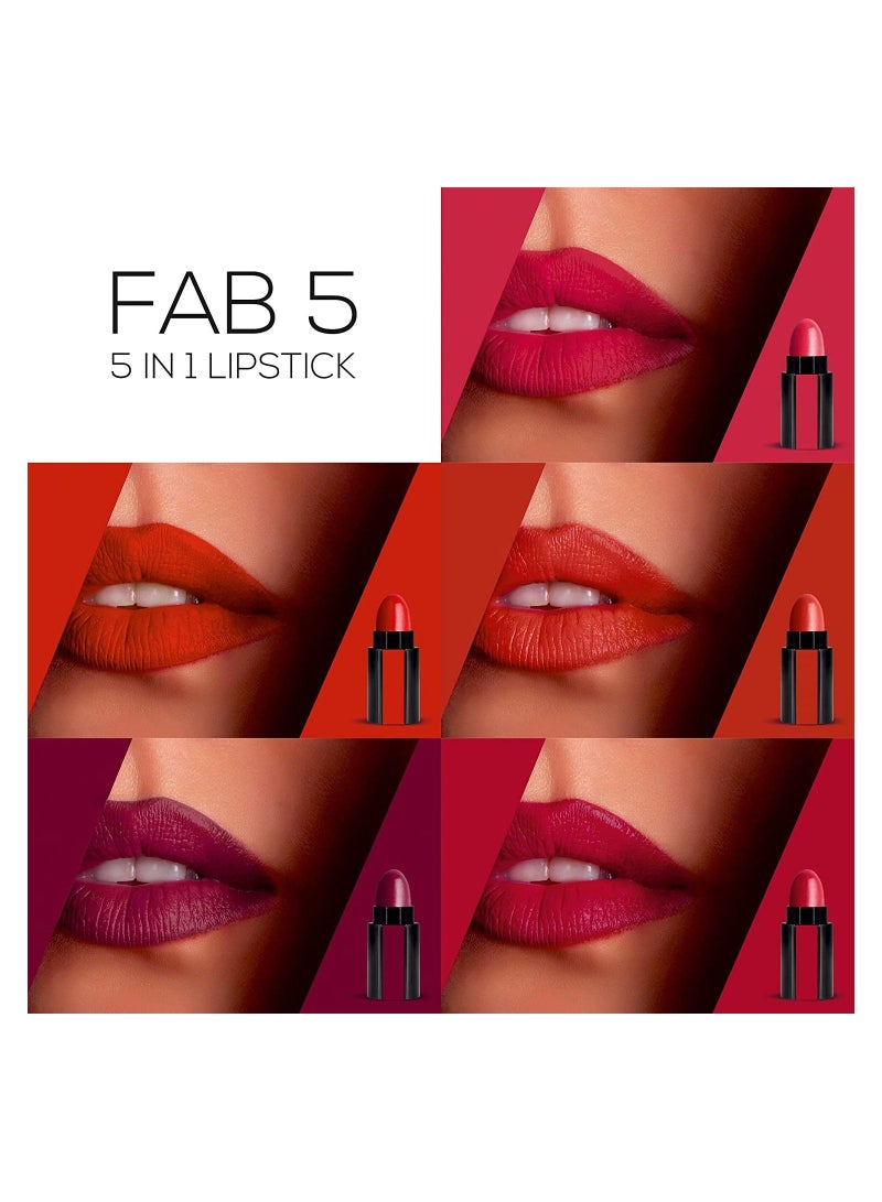 5 In 1 Lipstick 7.5gm Long Lasting Matte Finish Five Shades In One Intense Color Payoff Lip Color With Moisturizing Benefits