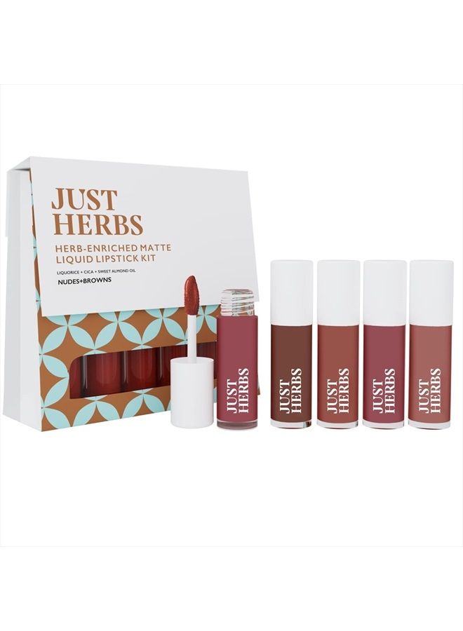 Organic Liquid Lipstick Kit Set of 5, Hydrating & Lightweight Lip Color - Paraben & Silicon Free - 1.6 fl oz. (Nudes & Browns)