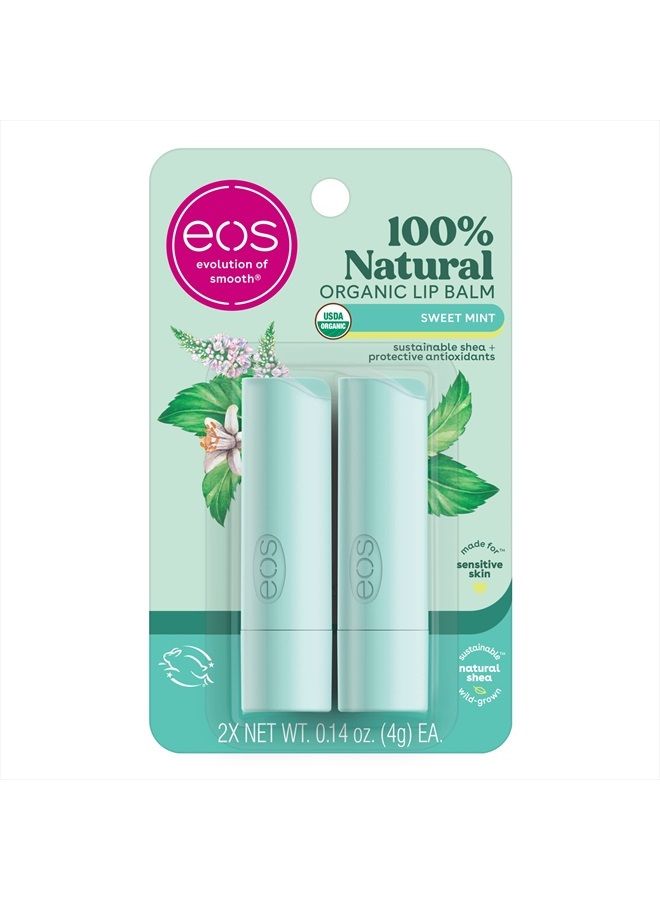 100% Natural & Organic Lip Balm, Sweet Mint, 2 Sticks (2x0.14 oz)