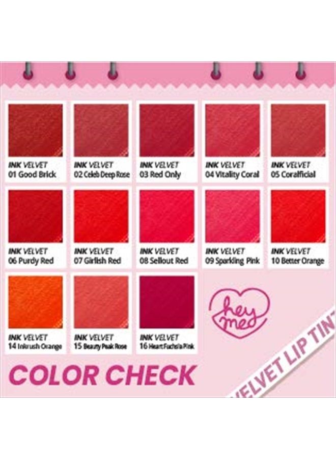 Ink the Velvet Lip Tint | High Pigment Color, Longwear, Weightless, Not Animal Tested, Gluten-Free, Paraben-Free | #016 HEART FUCHSIA PINK, 0.14 fl oz