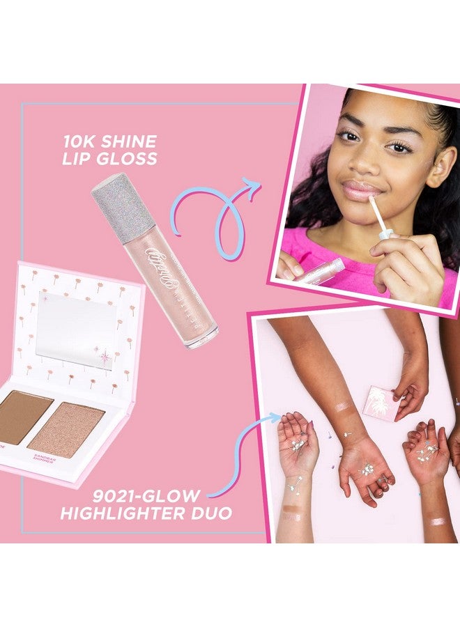 Show Up Sparkling Natural Makeup Set For Kids Children Tweens And Teens Highlighter Lip Gloss & Face/Hair Glitter Makeup Kit Non Toxic And Made In The Us (Gold)