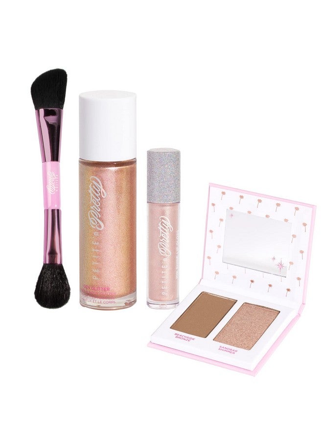 Show Up Sparkling Natural Makeup Set For Kids Children Tweens And Teens Highlighter Lip Gloss & Face/Hair Glitter Makeup Kit Non Toxic And Made In The Us (Gold)