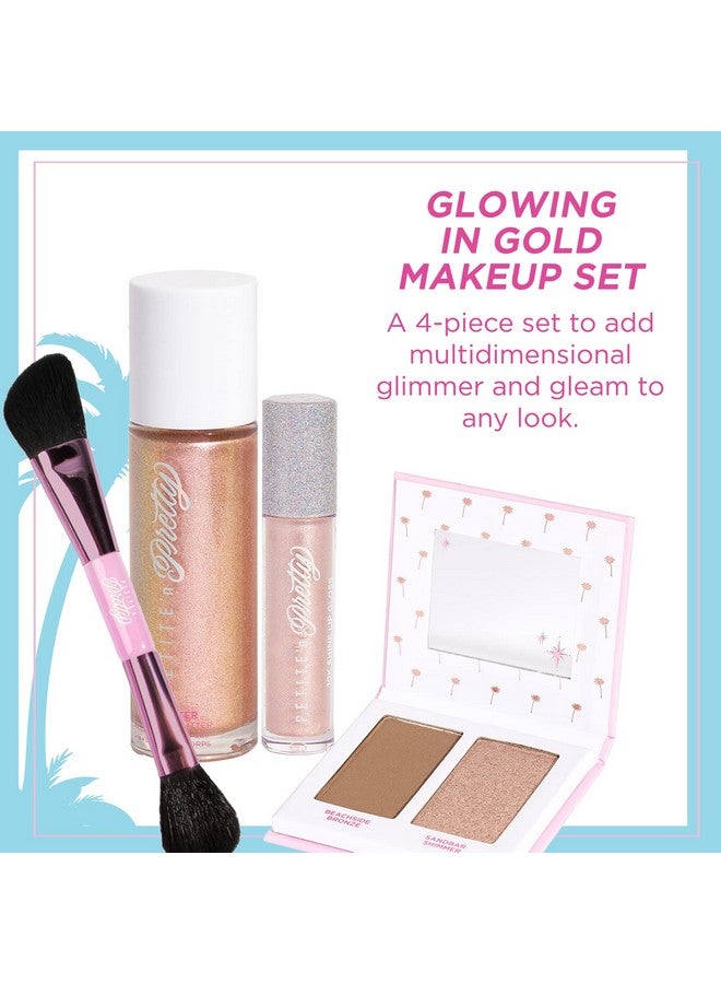 Show Up Sparkling Natural Makeup Set For Kids Children Tweens And Teens Highlighter Lip Gloss & Face/Hair Glitter Makeup Kit Non Toxic And Made In The Us (Gold)