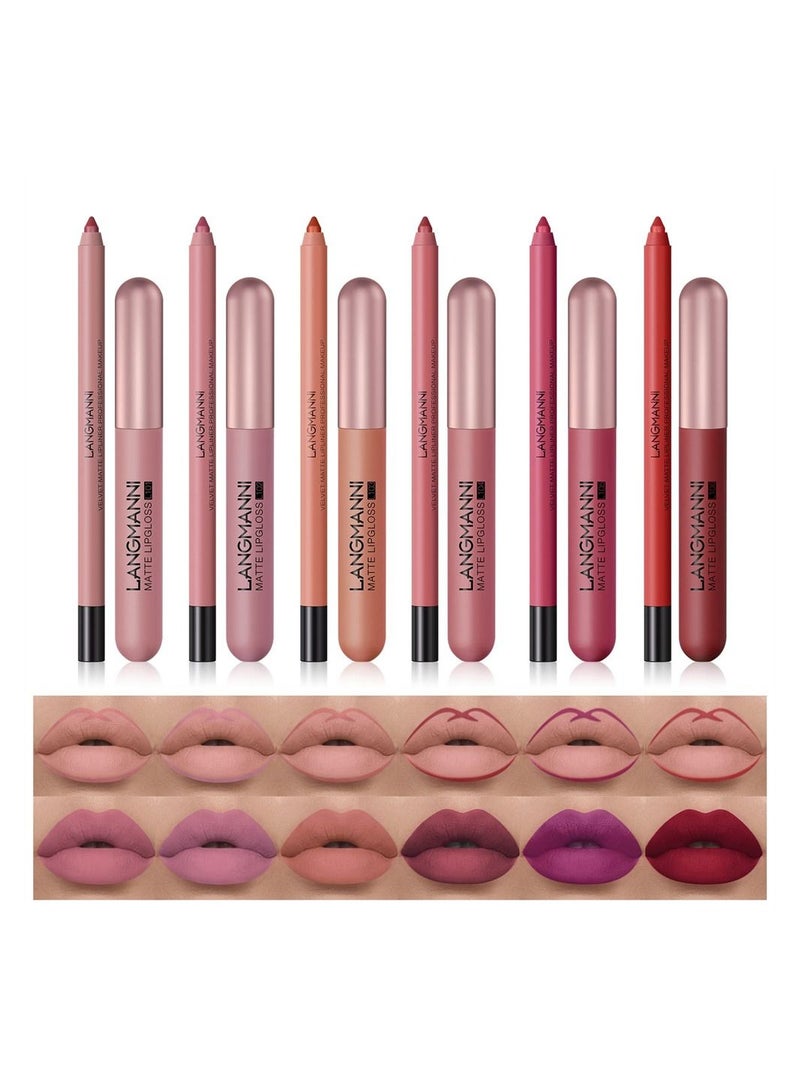 12PCS Matte Lip Liner and Liquid Lipstick Set