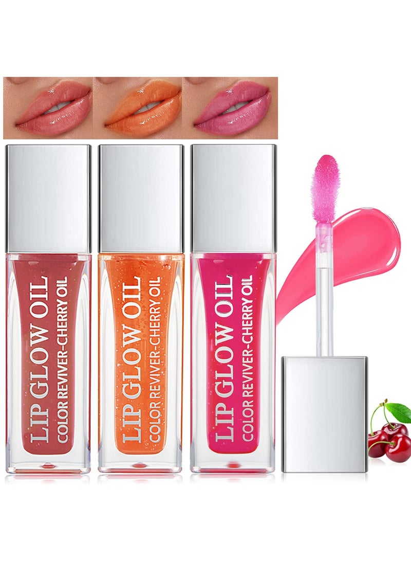 SYOSI 3 Pcs Plumping Lip Oils, Hydrating Lip Gloss Smooth Moisturizing Lip Oil Transparent Toot Lip Oil for Lip Care & Long-lasting Moisturizing