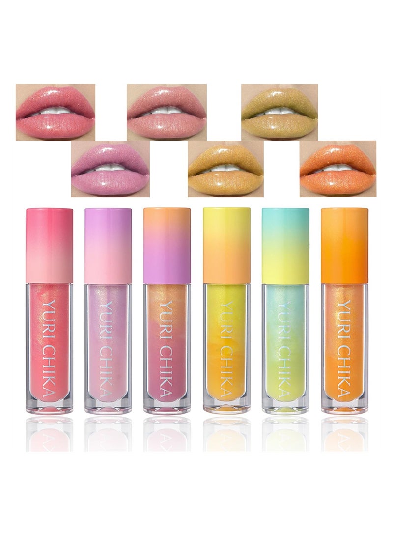 6 PCS Long Lasting Lip Oil Light Lipgloss Set, Glitter Liquid Lip Gloss, Non Sticky, Hydrating Lip Oils With a High Shine Glossy Finish