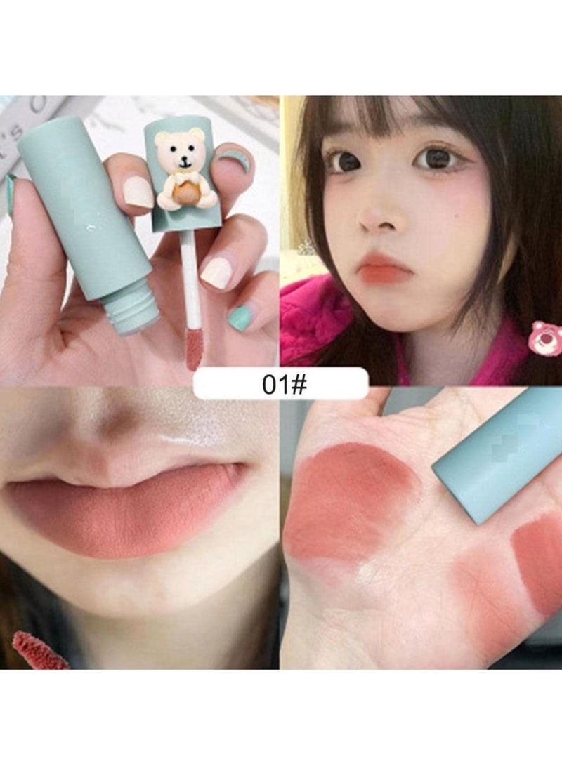 Matte Velvet Lip Gloss Velvet Fog Lip Muddy Texture Long Lasting Non-Stick Cup Waterproof Feminine Lipstick for Lips and Cheeks Cute Bear Beauty Makeup