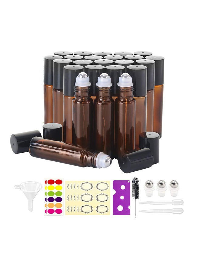 24-Piece Amber Glass Roller Bottle Set Multicolour